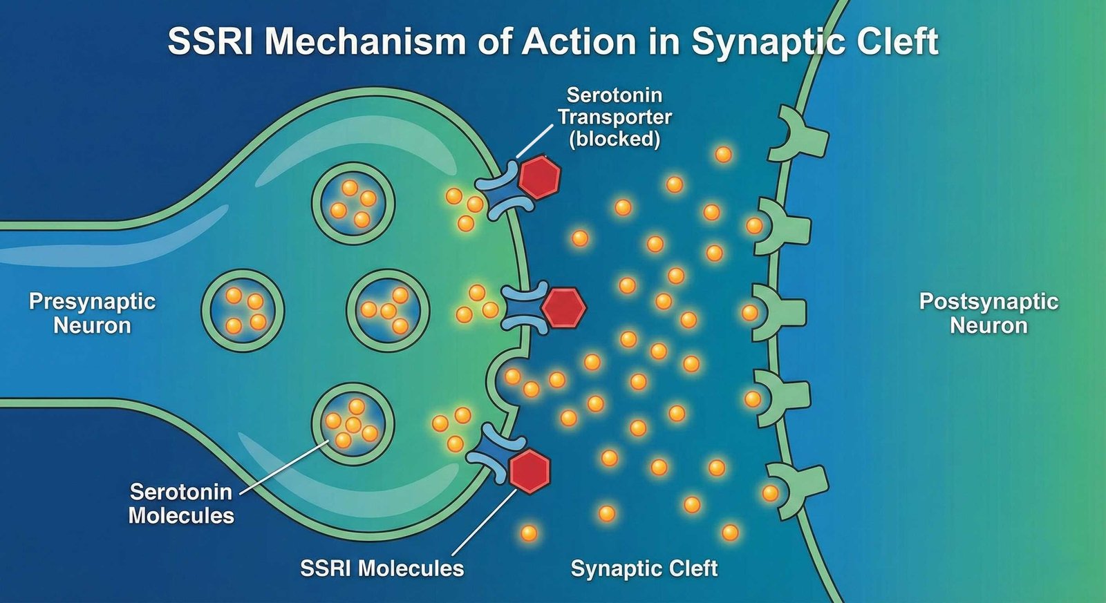 آلية عمل مثبطات السيروتونين - SSRI mechanism of action (MOA)